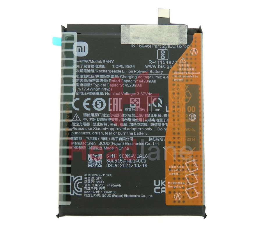 Bateria Original Xiaomi Poco F3 / MI 11x PRO, Mi 11i (BM4Y). Service Pack