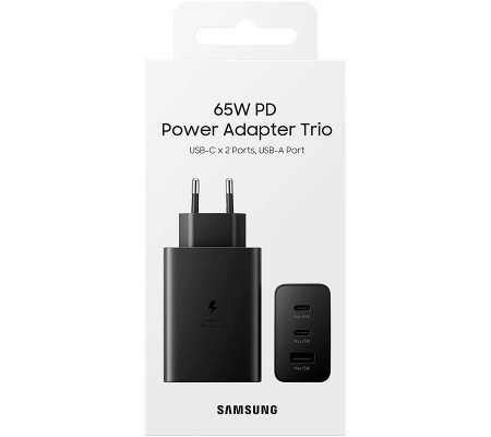 Cargador De Pared Samsung 2xUsb-C 1xUsb 65w (EP-T6530NBE)